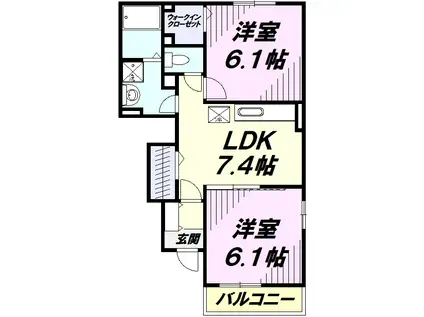 アズハーツⅡ(2DK/1階)の間取り写真