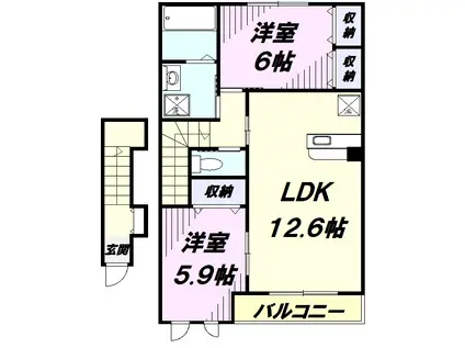 ウインズB(2LDK/2階)の間取り写真