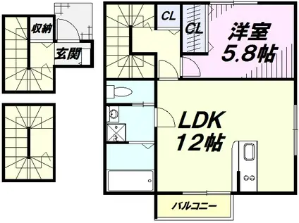 MILLE FLEURS(1LDK/3階)の間取り写真