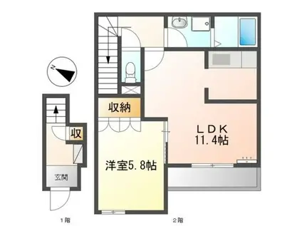 クリエイト2(1LDK/2階)の間取り写真