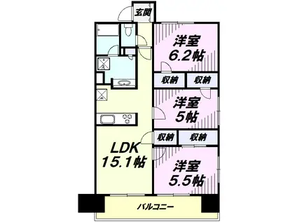 プラウド所沢寿町(3LDK/13階)の間取り写真