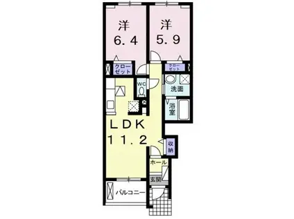 ベルソレイユ(2LDK/1階)の間取り写真