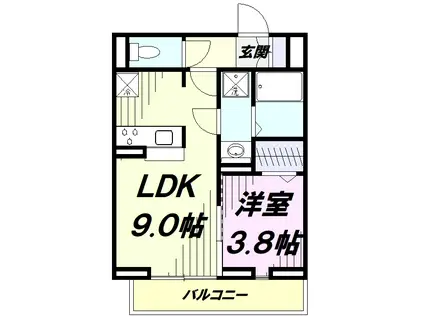 西武鉄道新宿線 新所沢駅 徒歩8分 3階建 築2年(1LDK/3階)の間取り写真