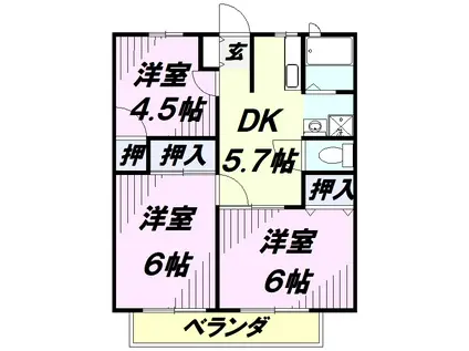 サンシティハウスB(3DK/1階)の間取り写真
