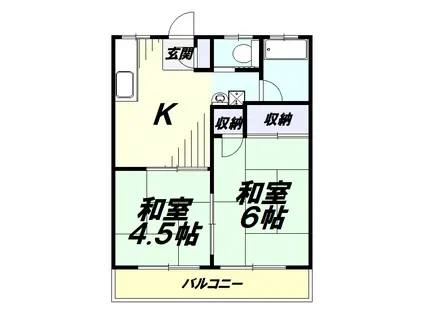 ベルメゾン若狭第2(2DK/2階)の間取り写真