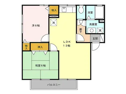ヴィルヌーブC棟(2LDK/1階)の間取り写真