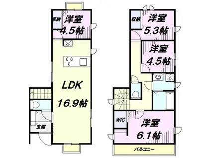 西武鉄道多摩湖線 武蔵大和駅 徒歩16分 2階建 築2年(4LDK)の間取り写真