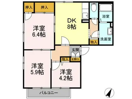 エクセル岸A(3DK/2階)の間取り写真