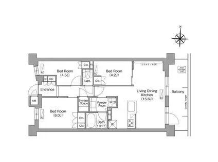 コンフォリア・リヴ八坂富士見(3LDK/5階)の間取り写真