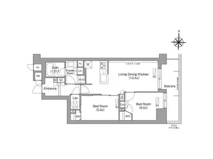 コンフォリア・リヴ八坂富士見(2LDK/6階)の間取り写真