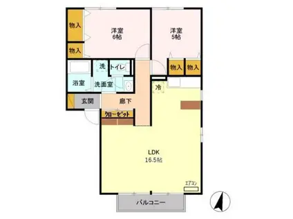 ディアコートB(2LDK/2階)の間取り写真