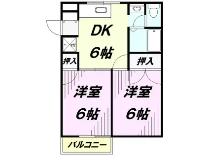 イーストハイツ(2DK/1階)の間取り写真