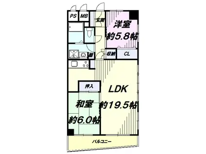 ライオンズマンション久米川(2LDK/5階)の間取り写真