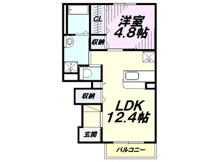 ウインズA(1LDK/1階)の間取り写真