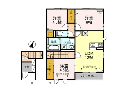パーシモンフィールドA(3LDK/2階)の間取り写真