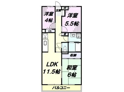 リヴェール滝山(3LDK/3階)の間取り写真