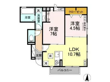 Rエイト・コウヤマ A(2LDK/1階)の間取り写真