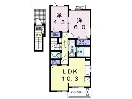 エムセレーノA(2LDK/2階)の間取り写真