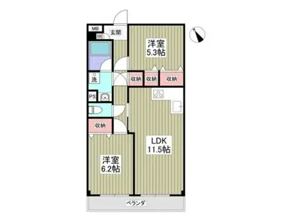 グランドマンション(2LDK/4階)の間取り写真