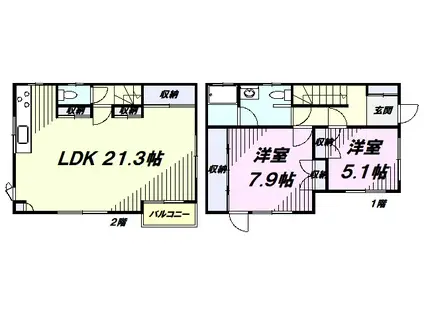 西武池袋・豊島線 所沢駅 徒歩14分 3階建 築34年(2LDK)の間取り写真