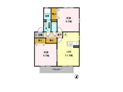 レスポワールⅢ(2LDK/2階)の間取り写真