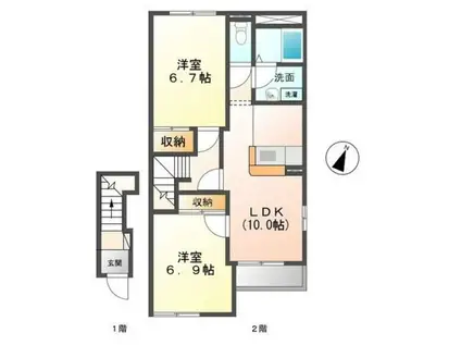 モンヴェール(2LDK/2階)の間取り写真