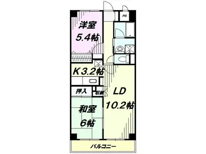 タカーラハーヴェスト弐番館(2LDK/1階)の間取り写真