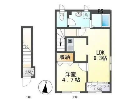 ラヴィエール(1LDK/2階)の間取り写真