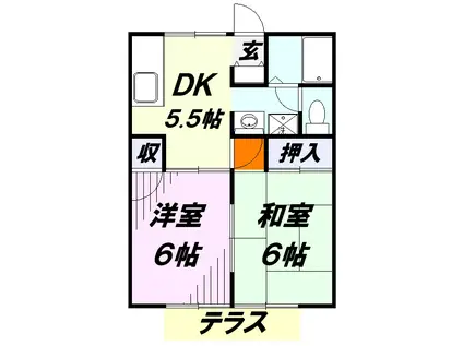 アドニス狭山(2DK/1階)の間取り写真