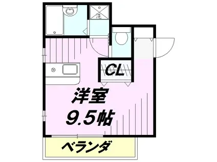 ドミール所沢Ⅲ(ワンルーム/2階)の間取り写真