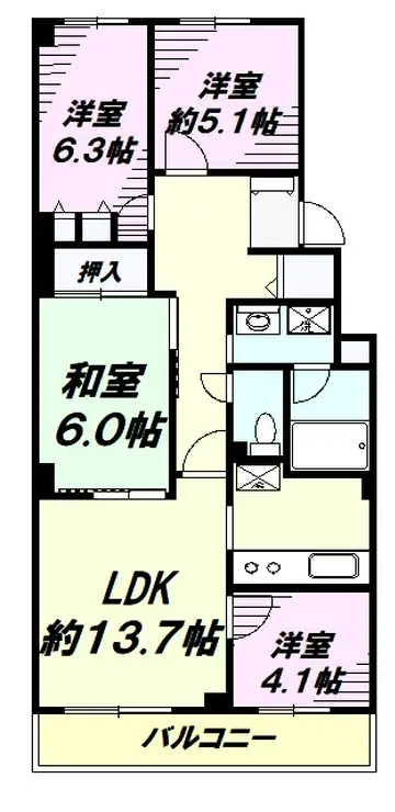 ローズハイツ八王子A棟 2階階 間取り