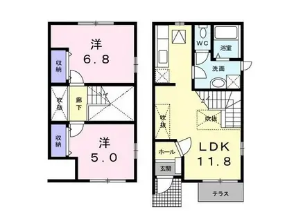 エスペランサ B(2LDK/1階)の間取り写真