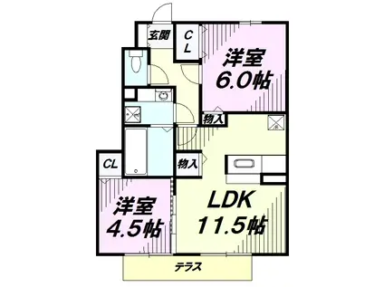ソレイユI(2LDK/1階)の間取り写真