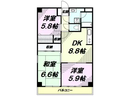 大久保ビル(3DK/6階)の間取り写真