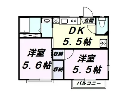 ビューテラス籐(2DK/1階)の間取り写真