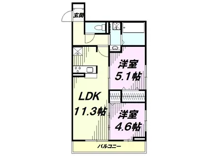 メゾン ド フルール(2LDK/2階)の間取り写真