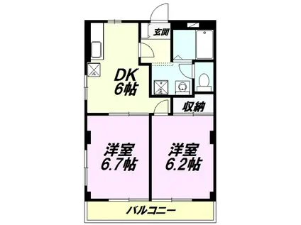 ドルフM(2DK/1階)の間取り写真