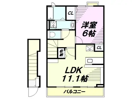 ハーベストグリーンヒル(1LDK/2階)の間取り写真