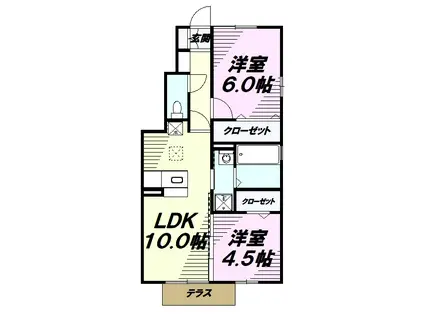 アーク・ド・ルミエール(2LDK/1階)の間取り写真