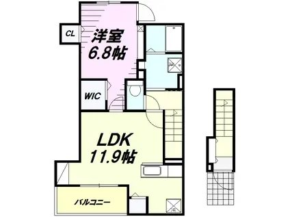 ラシュレ2(1LDK/2階)の間取り写真