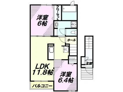 リジェール(2LDK/2階)の間取り写真