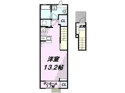 フォンターナ・ヴィータ(ワンルーム/2階)の間取り写真