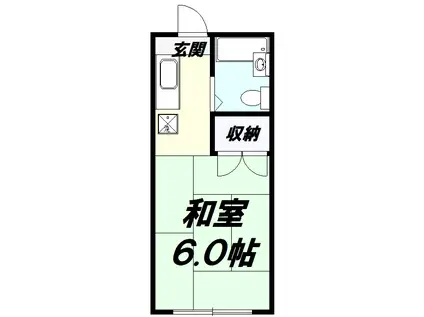 タイガーハイツC棟(ワンルーム/2階)の間取り写真