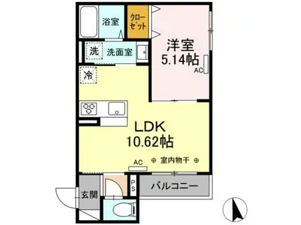 セレスティア上野町A(1LDK/2階)の間取り写真