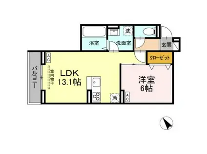 D-ROOM松木B(1LDK/3階)の間取り写真
