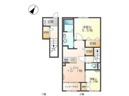 キャメロット八王子(2LDK/2階)の間取り写真
