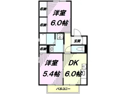 アルカディア(2DK/1階)の間取り写真