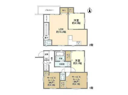 京王電鉄高尾線 京王片倉駅 徒歩6分 2階建 築1年(2SLDK)の間取り写真