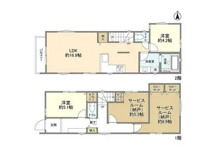 京王電鉄高尾線 京王片倉駅 徒歩6分 2階建 築1年(2SLDK)の間取り写真