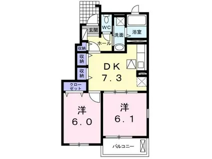 ニューシオンハイム(2DK/1階)の間取り写真
